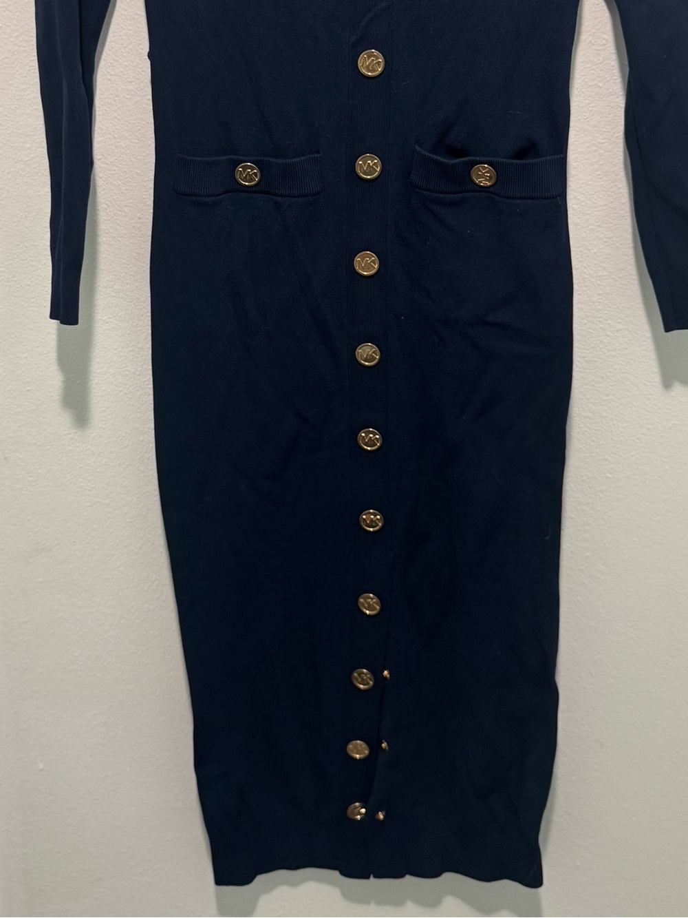 Michael Kors Navy Button-Front V-Neck Midi Dress - Picture 5 of 7